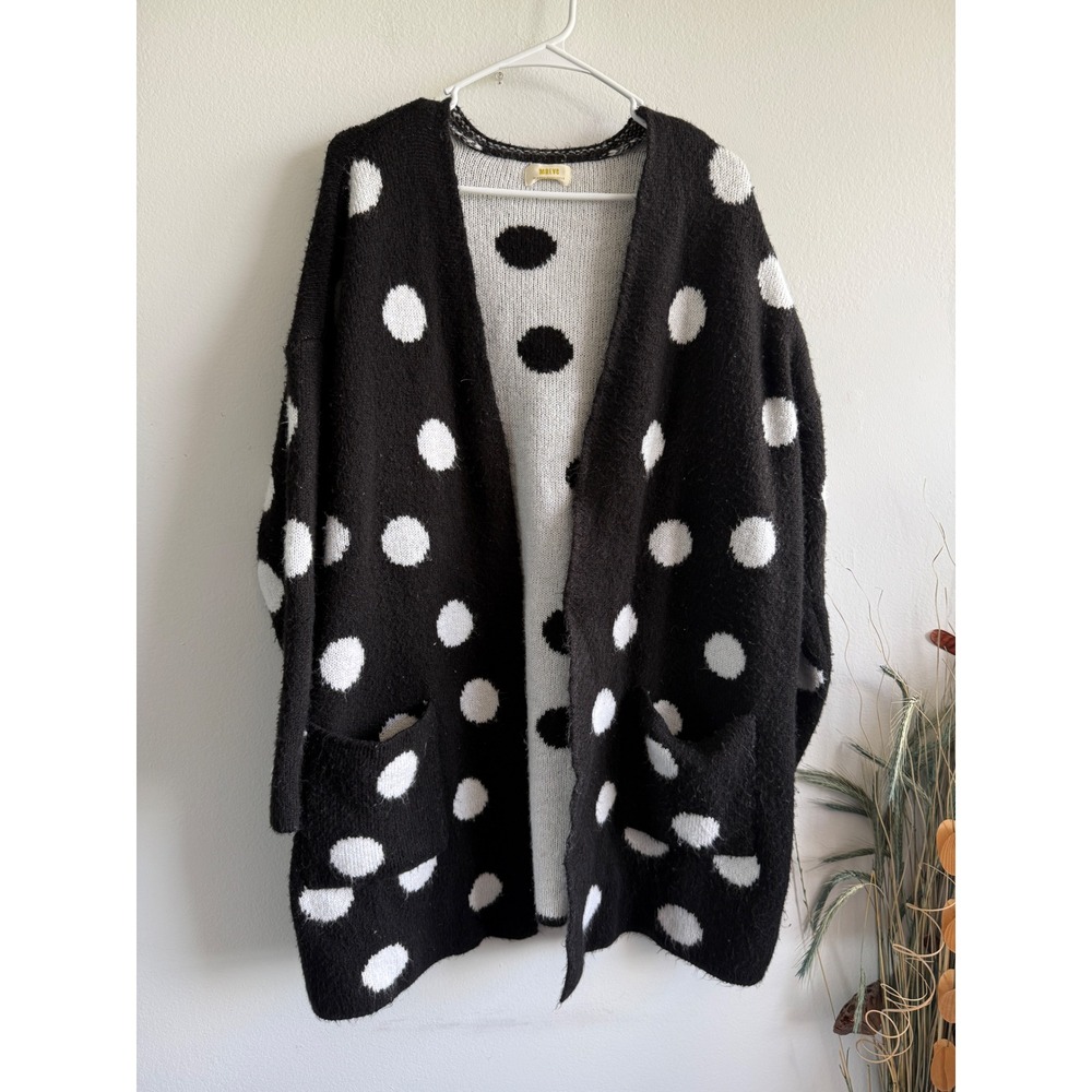 Maeve Anthropologie Polka Dot Open Front Cardigan Black White Oversized M/L - Picture 1 of 5
